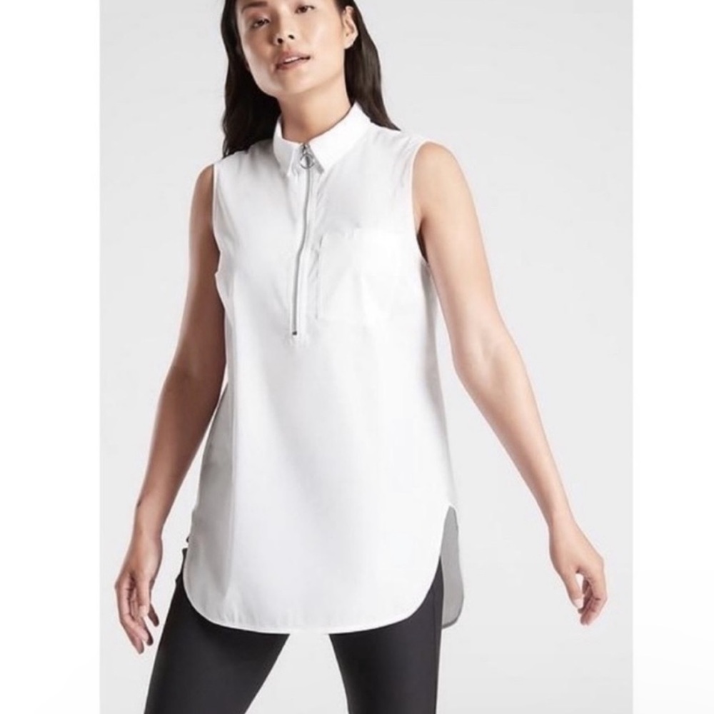 Athleta Uptown Half Zip Tank Top Collared White Size XS Women’s Cotton Blend